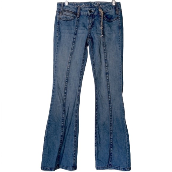 INDUSTRIAL COTTON BLUE JEANS JUNIOR SIZE 7 VINTAGE RARE EMBROIDERED BELT LOOPS